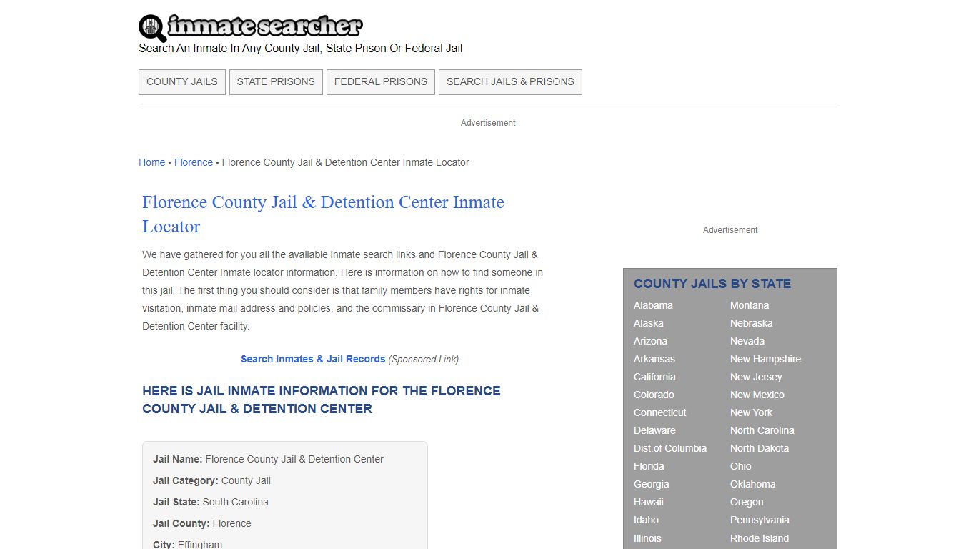 Florence County Jail & Detention Center Inmate Locator - Inmate Searcher